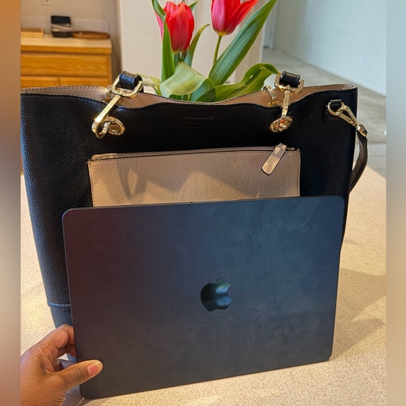 Calvin Klein Black and Beige Two-Tone Tote with Gold Hardware - Picture 9 of 9